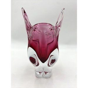Czechoslovakian Chribska Glass "Cats Head" Vase by Josef Hospodka Cranberry Ruby